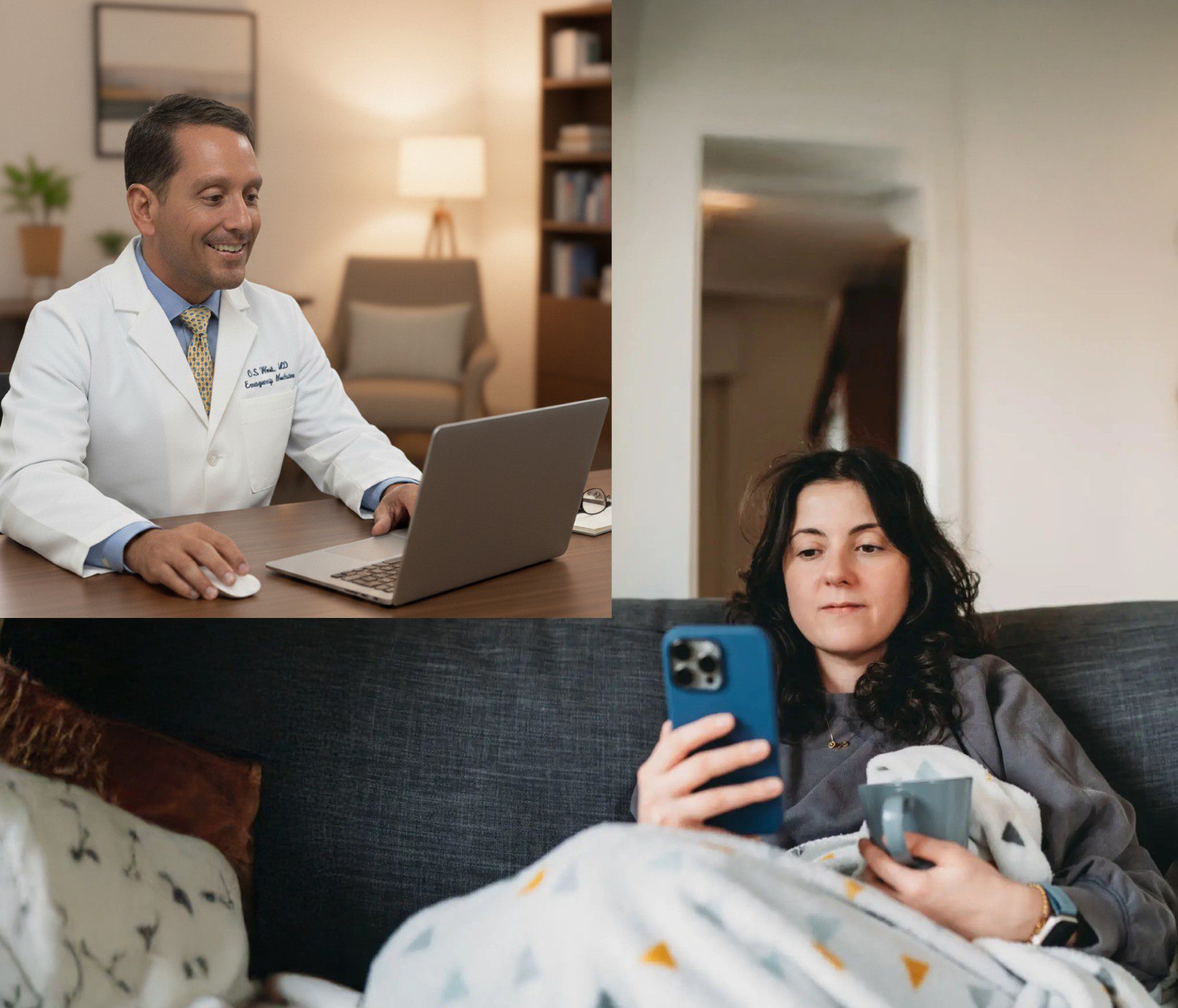 Doctor consulting patient remotely via laptop.